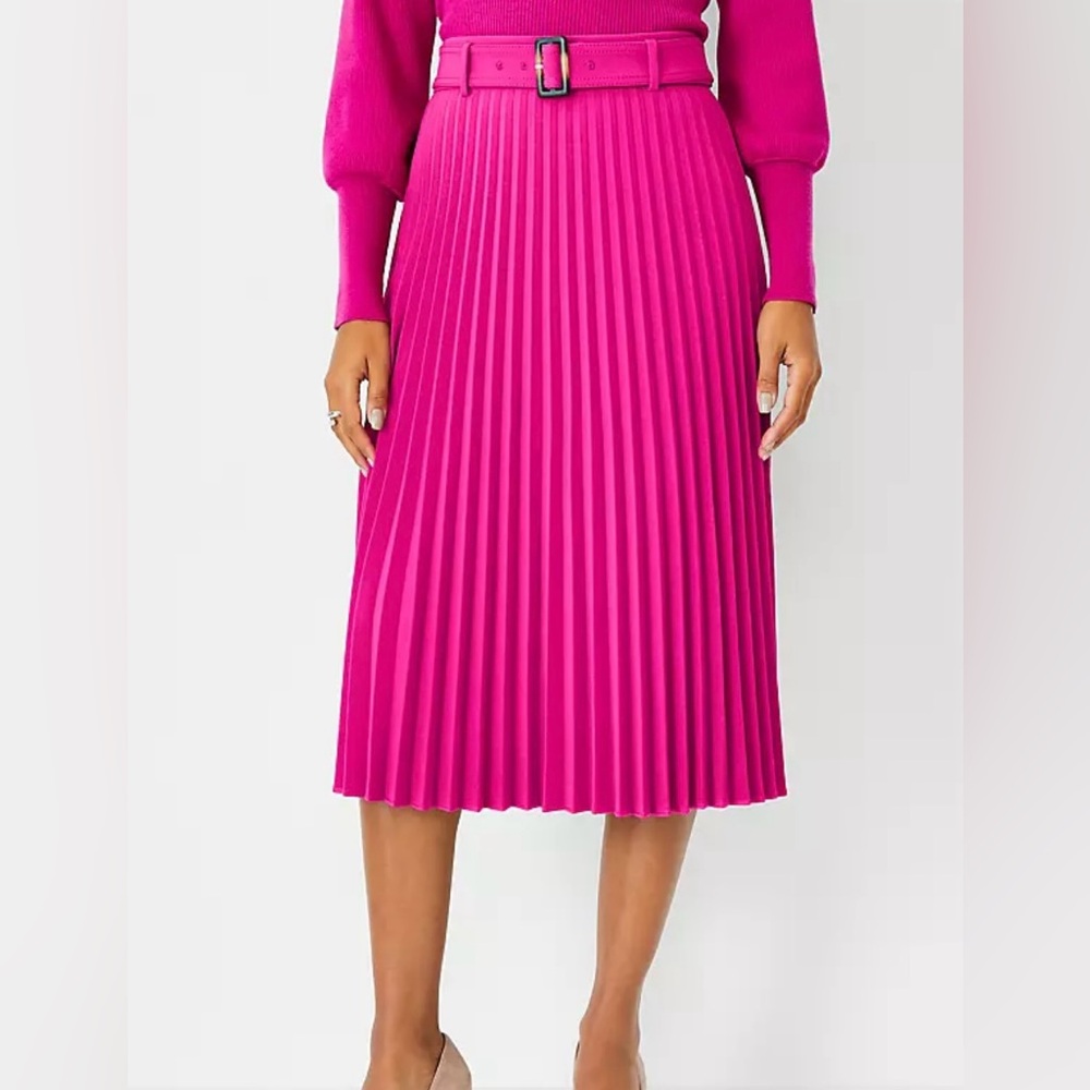 Ann Taylor Belted Pleated Midi Skirt